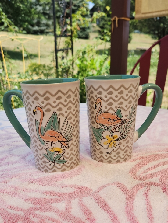 Other - New Flamingo Botanical Ceramic Coffee Mugs - Aqua Interior and Handle